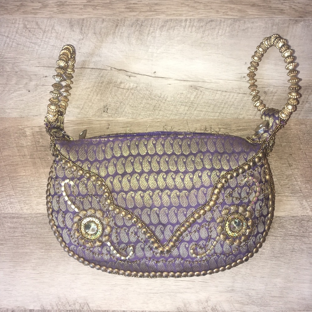 Purple & gold embellished clutch
